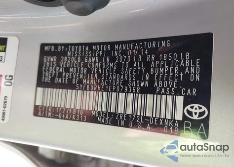 2014 Toyota Corolla Le from USA, damaged, VIN 5YFBURHE1EP079368